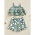 thumbnail image 3 of Toddler Baby Girls Shorts Set, Dual Layer Camisole with Elastic Waist Flower Print Shorts Summer Outfit, 3 of 8