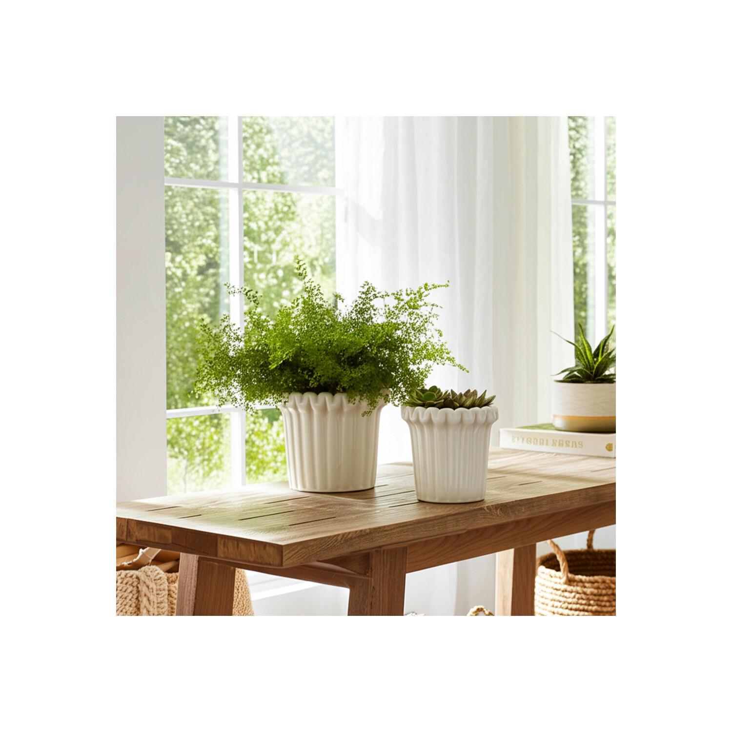 Flower Pots and Planters for Home Decor - Ceramic Pots Perfect for Indoor and Outdoor Use - Elegant Textured Pots for Plants for Garden, House, and Patio Decor - Set of 2, 8", 6", Ivory