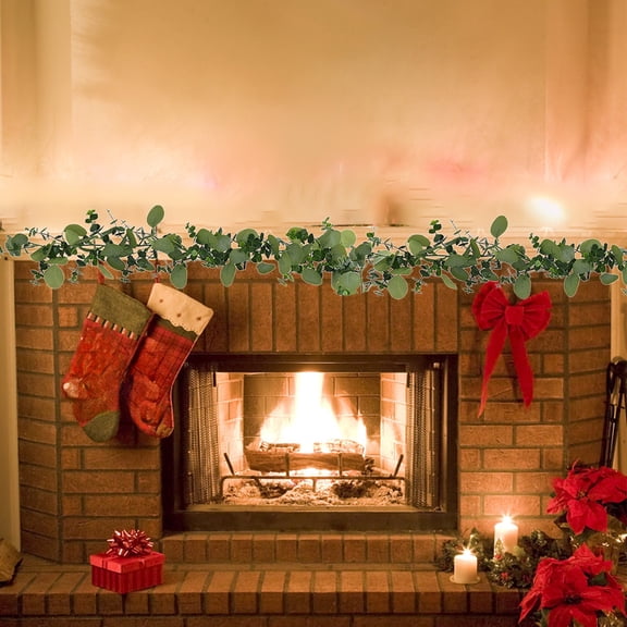 Euahivb Christmas Artificial Greenery Eucalyptus Garland Vine with Green Foliage for Mantel Fireplace Indoor Winter Seasonal Decoration