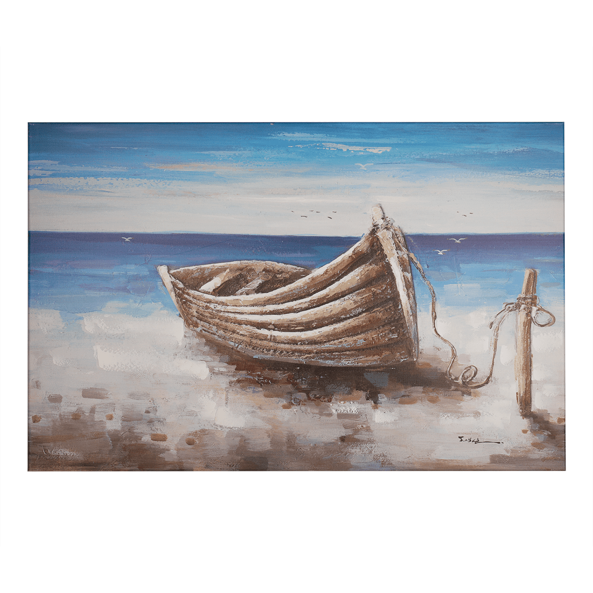 Boat On Beach Wall Art Modern Printing On Canvas Painting with Hand
