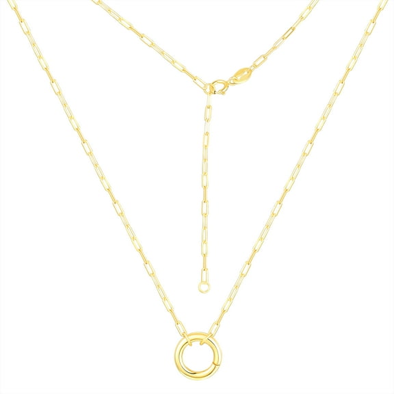 Brilliance Fine Jewelry Paperclip Chain with Round Charm Connector in 14KT Gold Plated Sterling Silver