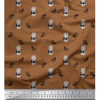Soimoi Brown Cotton Duck Fabric Stripe & Pine Fruits Printed Craft Fabric by the Yard 42 Inch Wide
