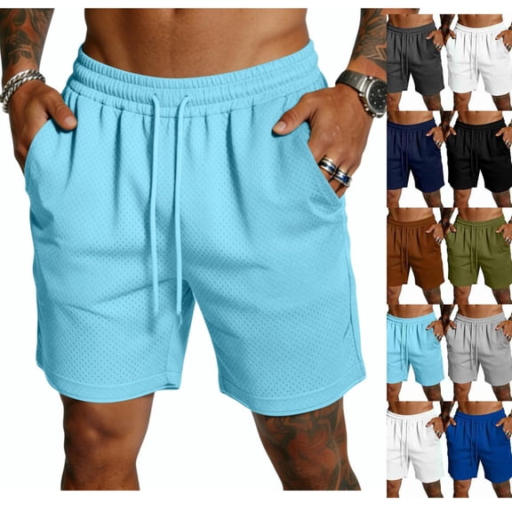Men's 7" Athletic Running Shorts Quick Dry Lightweight Mesh Basketball Workout Shorts with Pockets 28# Sky Blue 3XL