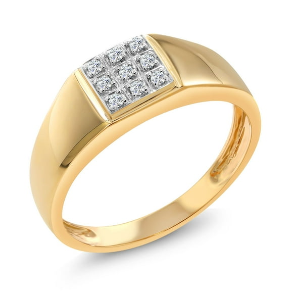 Gem Stone King Solid 10K Yellow Gold Natural White Diamond Wedding Anniversary Ring for Men | Size 7