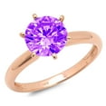 thumbnail image 4 of 1 ct Round Cut Natural Amethyst Solitaire 18K Rose Gold Womens Engagement Ring, 4 of 5