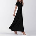 thumbnail image 3 of TQWQT Womens Summer Dresses Short Sleeve Black Flowy Maxi Dress Tiered V-neck Casual Church Dresses Plus Size Wedding Guestes Dress Black XL, 3 of 5