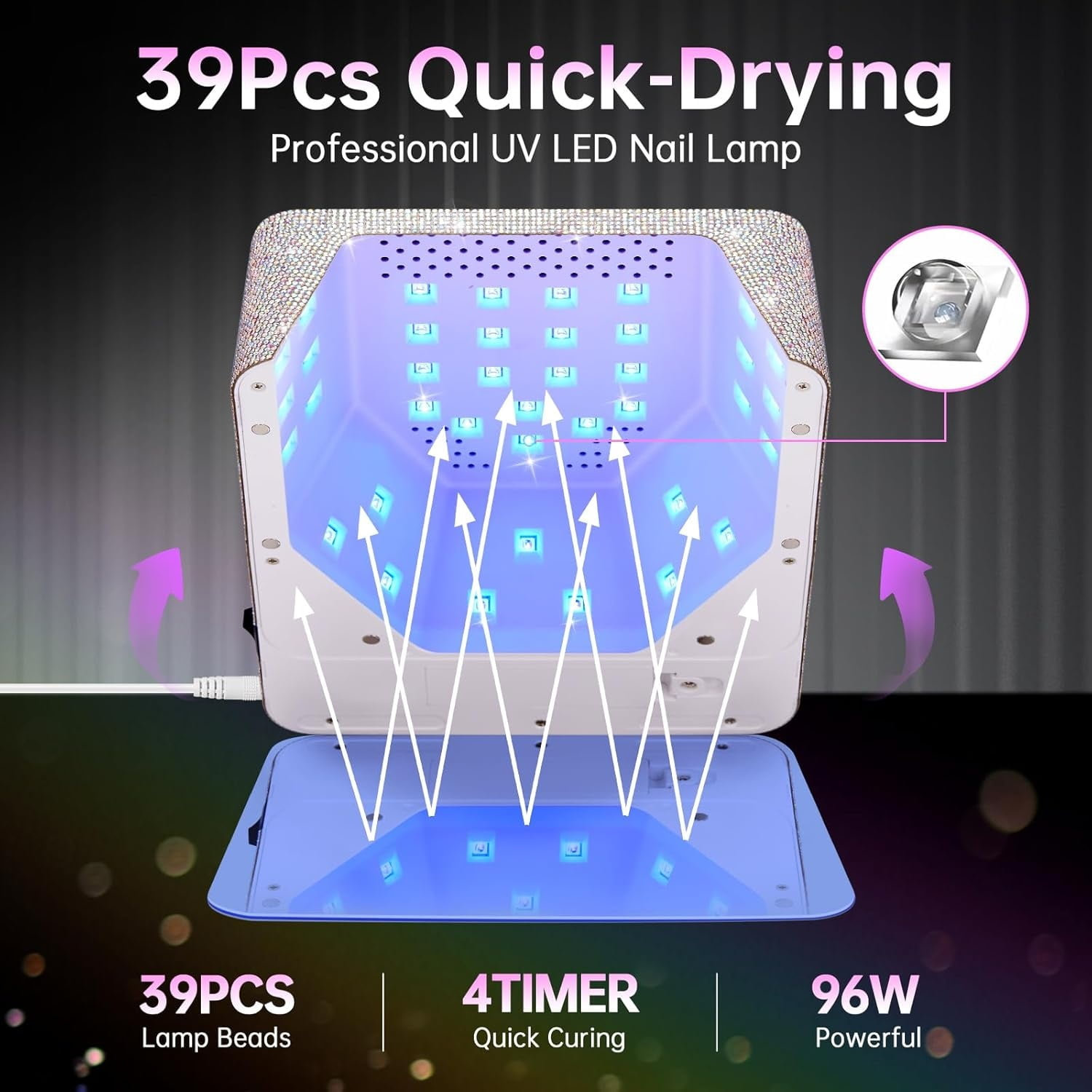 "UV LED Nail Lamp 96W Plug-in Nail Dryer Sparkly Gel Polish Light 4 Timer Setting Professional Quick Dry Curing Lamp with Display Auto Sensor for Salon & Home "