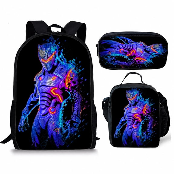 3-Pcs Cartoon Game Backpack Set 3D Print Oxford Cloth Multi Travel Bag Lightweight Tear-Resistant 17 inch Schoolbag Sets