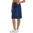 thumbnail image 4 of INSPIRE CHIC Women's Jean Skirt High Waist Back Slit Stretch Below Knee Length Denim Skirts M Dark Blue, 4 of 6