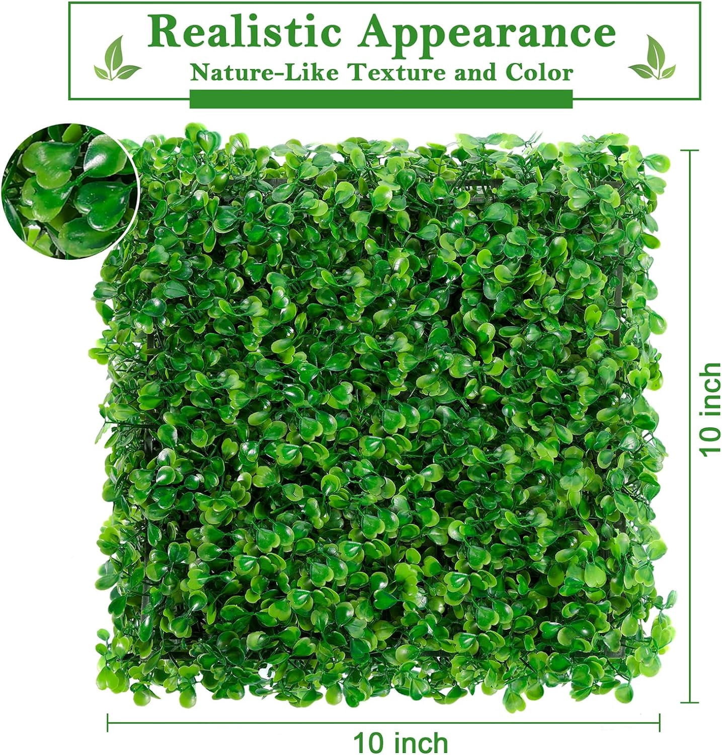 Grass Wall Panels 10 x 10 inch - Pack of 12, Artificial Boxwood Panels with 100 Zip Ties, Greenery Wall Fake Grass Wall Decor Green Wall for Garden Yard Fence Background Decoration