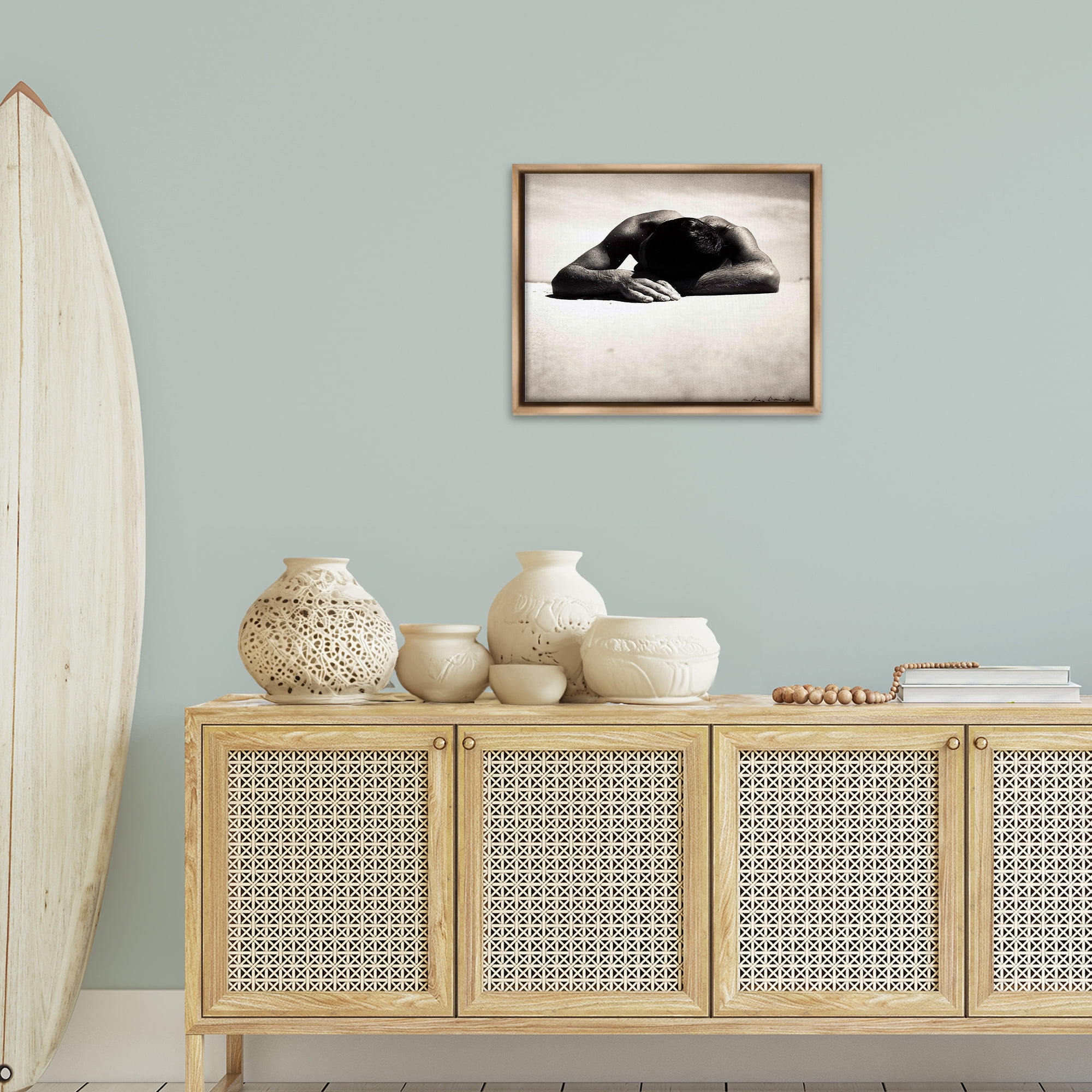 Stupell Industries Sunbaker Beach Photography People Photography Brown Floater Framed Canvas Art Print Wall Art, 21 x 17