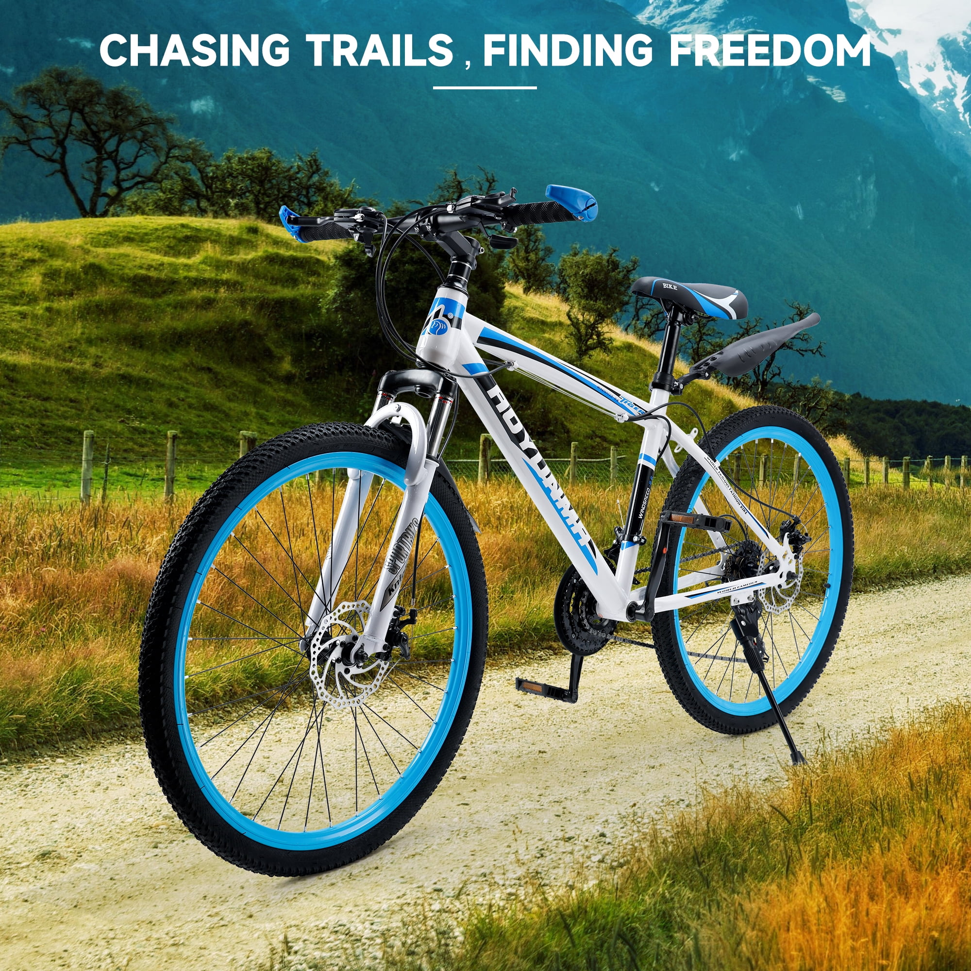 26" Mountain Bike for Men/Women, 24 Speed Shimano Twist Shifting, Front Suspension, Comfort Saddle Red/White/Blue/Green
