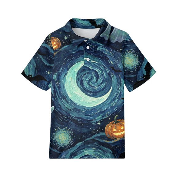 Grblisyd Boys Shirts Size 10-12 Fashion Polo Shirt Summer Short Sleeve Collared Tops Daily Casual Cute Halloween Print for Daily Wear