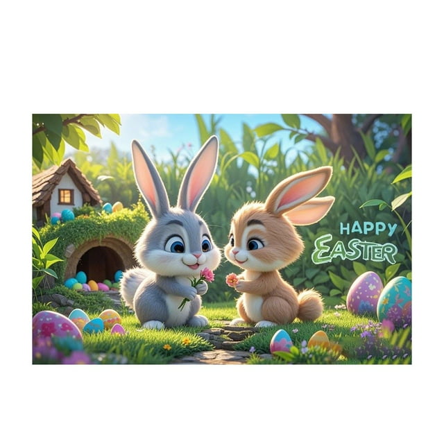 Alfombra de terciopelo suave con diseño de conejito de Pascua. Ambiente festivo. Decoración bonita. Una alfombra imprescindible para un hogar acogedor. 40 x 60 cm. B9