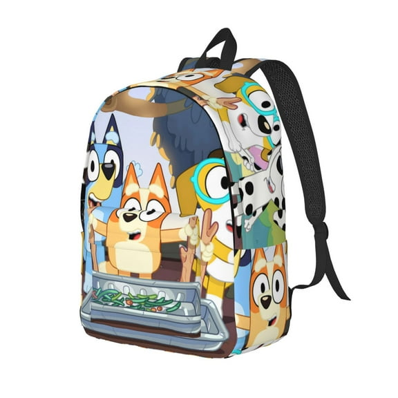 Kowoue Bluey Pattern Canvas Backpack – Student Double Shoulder Bag, Durable & Lightweight Canvas School & Outdoor Backpack-Small