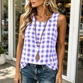 thumbnail image 4 of Tsesme Plaid Tank Tops for Women Crew Neck Sleeveless Shirts Loose Side Split Lightweight Vacation Summer Casual Tanks M, 4 of 9