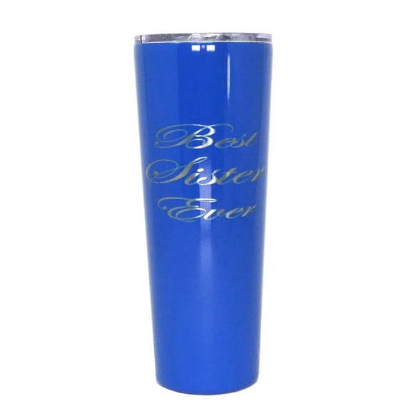 Best Sister Ever Gift - 26 oz Skinny Stainless Steel Insulated Tumbler Engraved Travel Coffee Mug Gift for Sister, Sister Birthday, Christmas Gift with Straw (Sapphire)