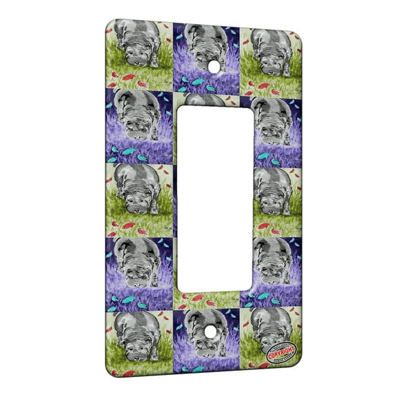 KuzmarK™ 1 Gang Rocker Wall Plate - Blue Shar Pei Rustling Leaves Dog Pattern Art by Denise Every