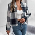 thumbnail image 5 of Womens Plaid Shirts Jacket Navy Winter Long-sleeved Casual Hoodless L, 5 of 7
