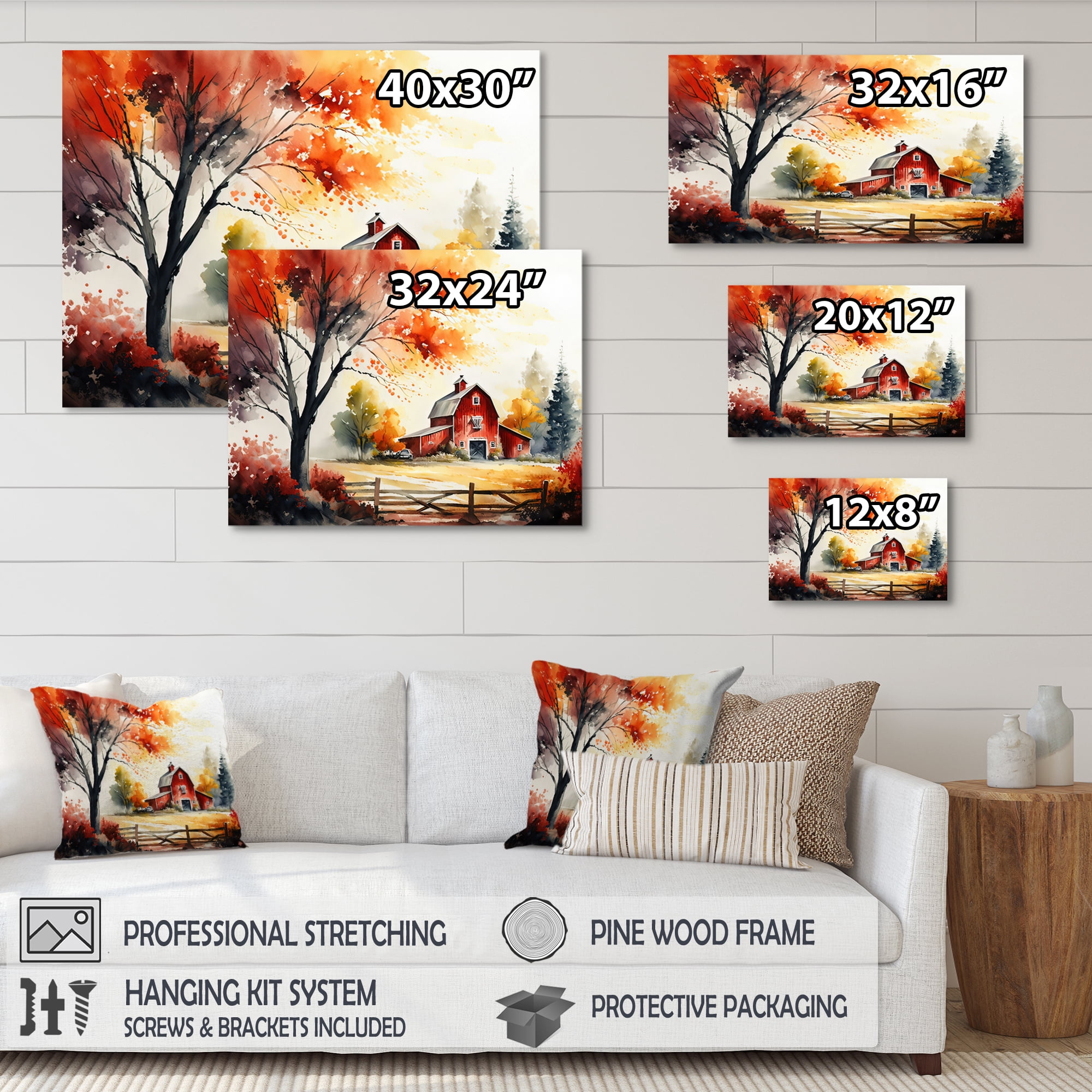 Designart Calm Red Barn In Spring V Canvas Wall Art