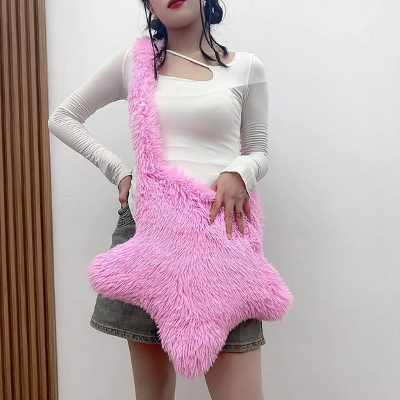 breaise Women's Fuzzy Star Crossbody Tote Bags Furry Shoulder Bag Cute Purse Handbag