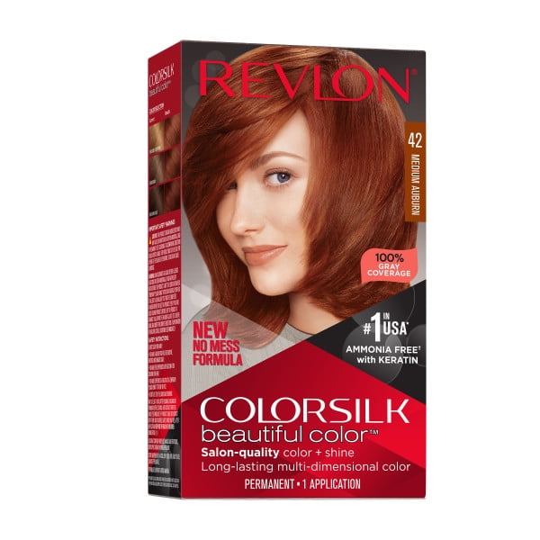 Revlon Colorsilk Beautiful Color Permanent Hair Color, Long-Lasting High-Definition Color, Shine & Silky Softness with 100% Gray Coverage, Ammonia Free, 042 Medium Auburn, 1 Pack