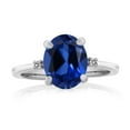 thumbnail image 2 of Gem Stone King 3.51 Ct Oval Blue Created Sapphire White Diamond 925 Sterling Silver Ring, 2 of 4