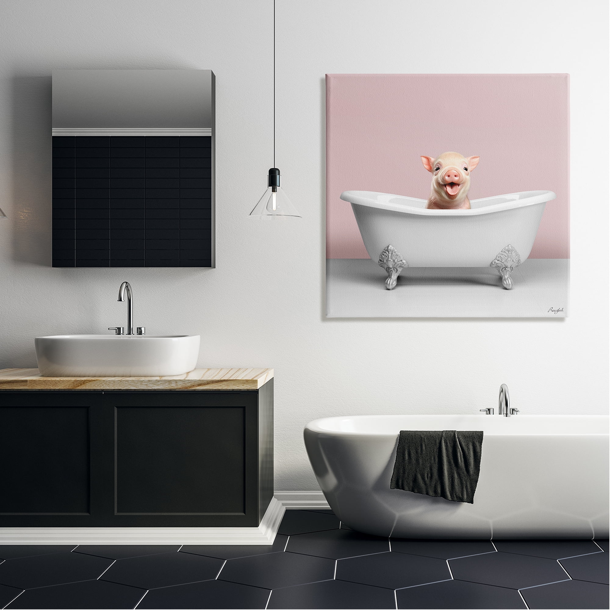 Stupell Industries Pastel Piglet in Bathtub Animals & Insects Painting Gallery Wrapped Canvas Art Print Wall Art, 36 x 36