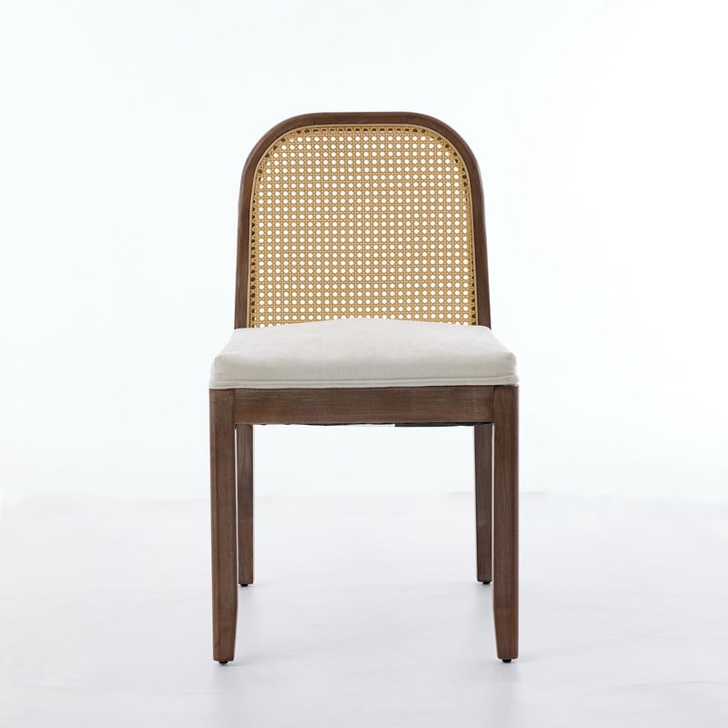 2-Piece Arched Rattan Back Dining Chairs, Farmhouse Side Kitchen Chairs, Chenille Upholstered Armless Accent Chair Set of 2