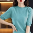 thumbnail image 3 of AherBiu Short Sleeve Sweater Tops for Women Crewneck Basic Knitwear Top Casual Blouse Solid Color, 3 of 5