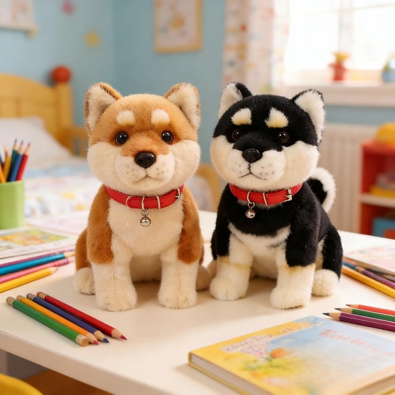 Kuroiy Akita Dog Plushie Toy, Lifelike Japanese Inu Stuffed Animal, Super Soft Puppy Doll, Floppy, Huggable, Materials, Gift for Dog Lovers, Embroidered Details, 14-Inch