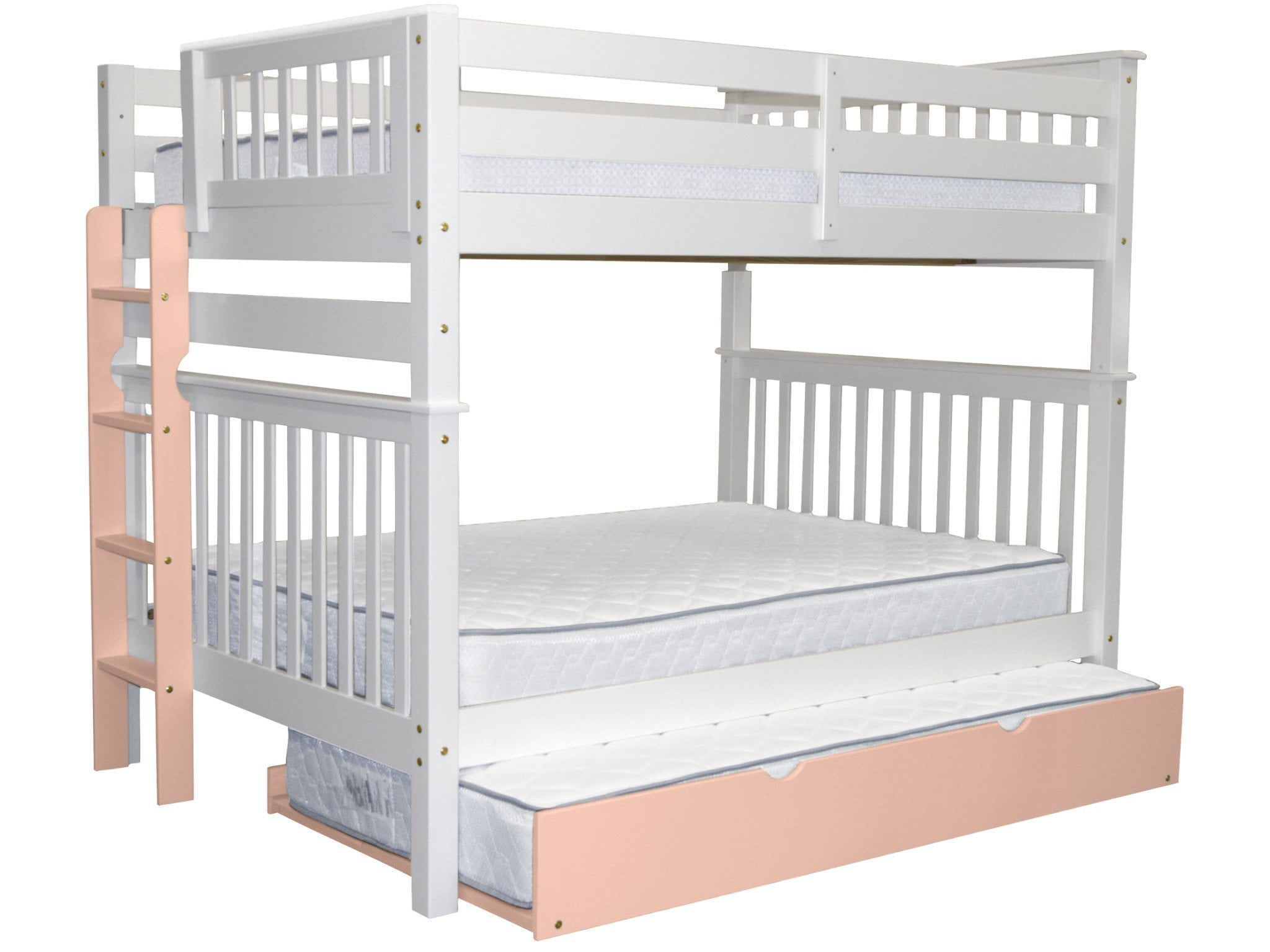 Bedz King Bunk Beds Full Over Mission Style With A Pink End Bedz King Bunk Beds Full Over Mission Style With A Pink End Ladder And Twin Trundle White Com