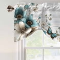 thumbnail image 5 of Tie Up Valances for Windows, Teal Tulip Butterfly Adjustable Valance Curtains Window Treatment for Living Room, Beige Turquoise Floral Grey Wooden Rod Pocket Kitchen Curtains & Drapes 60x18 Inch, 5 of 9