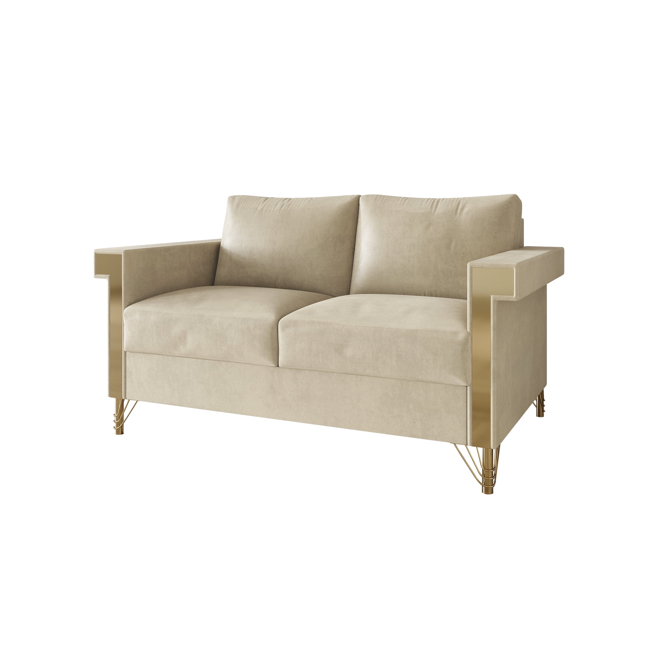 Castle Place Comtemporary Glam Velvet Upholstered Loveseat, Champagne