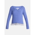 thumbnail image 5 of No Boundaries V-Neck Pullover Sweater with Lace Trim, Women's, Sizes XS-XXXL, 5 of 5