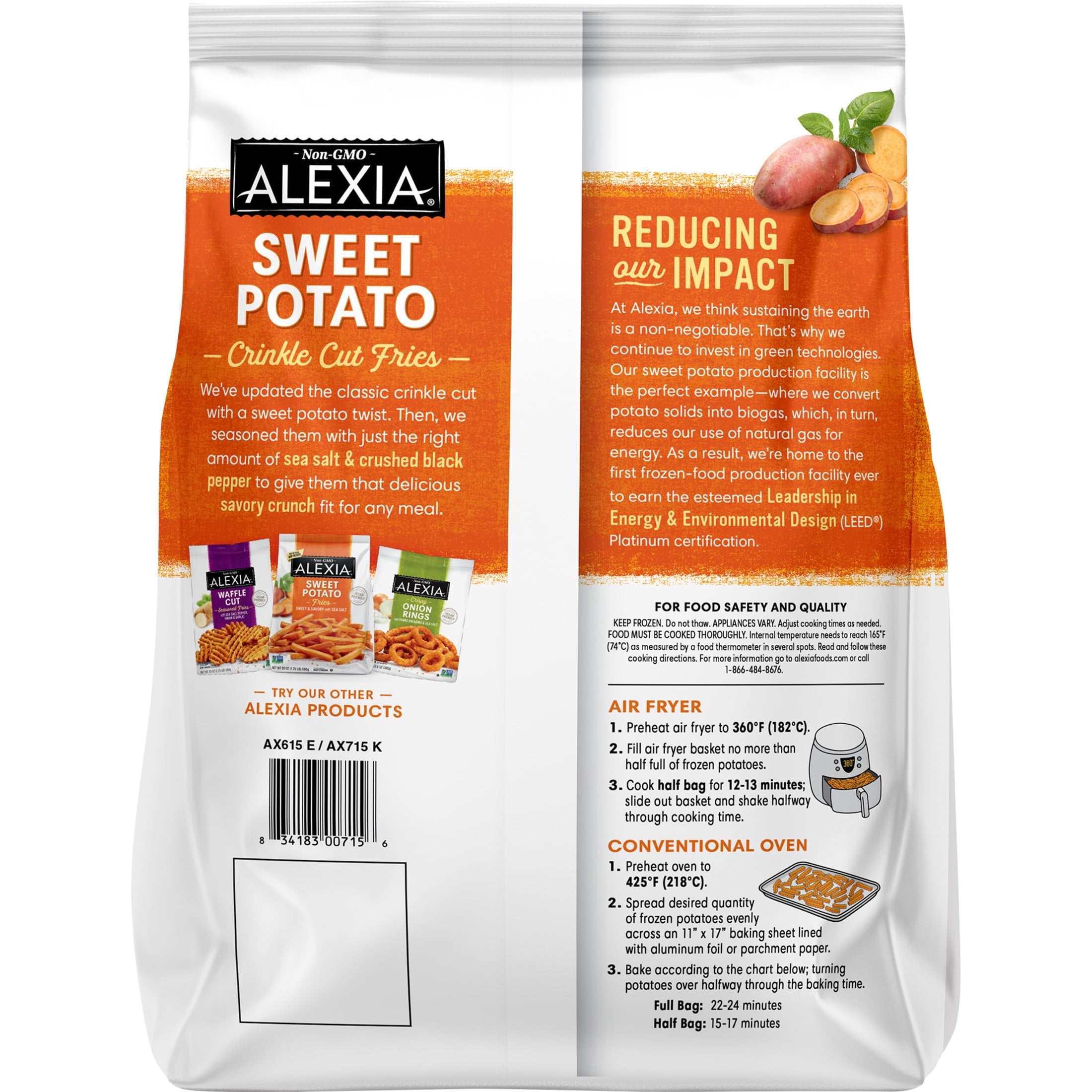 Alexia® Sweet Potato Crinkle Cut Fries Seasoned with Sea Salt & Black Pepper, Frozen 20 oz Bag