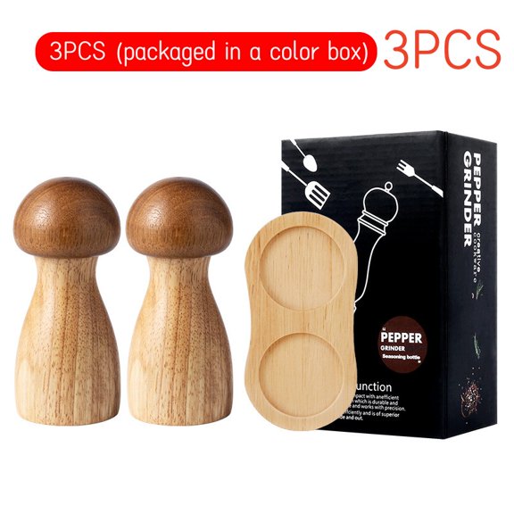 Salt and Pepper Grinder Set Premium Solid Wood Manual Salt Spice Shaker Pepper Mills with Adjustable Core-Salt Spice Grinder Set (3Pcs with Base)