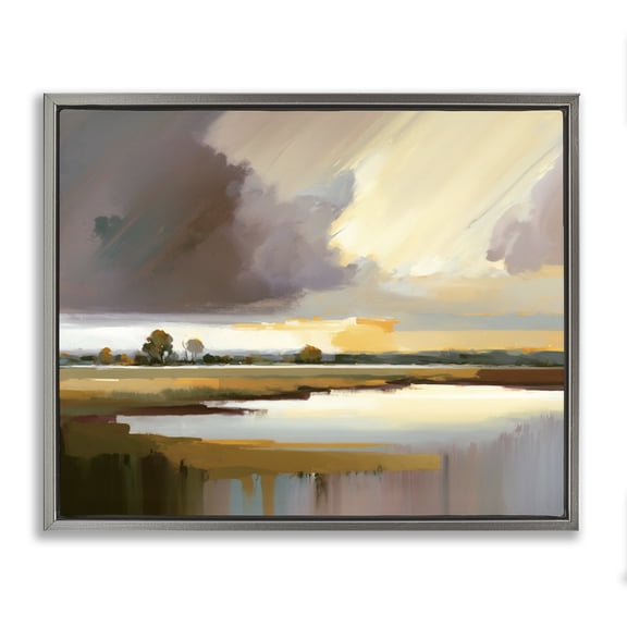 Stupell Industries Contemporary Abstract Lake Gray Floating Frame Canvas Art, 31 x 25, by Andrea Haase