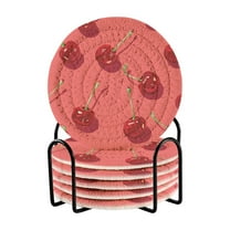 Beautiful Cherry Coasters with Holder for Coffee Table 6 Pcs Drink Coaster Sets Absorbent for Home Decor 4 inch