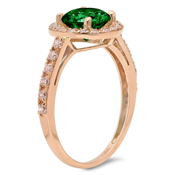 1.86 ct Round Cut Simulated Emerald Halo Engagement Ring for Women in 18K Rose Gold