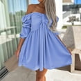thumbnail image 3 of Aayomet Summer Dress Women's Casual Off The Shoulder Flowy Mini Dresses with Puff Sleeves Summer Beach Sundress,Sky Blue XXL, 3 of 5