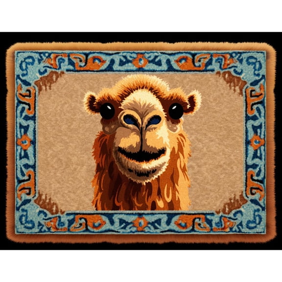 Camel Head Latch Hook Rectangle Rug Kits for Adults Needle Crochet Yarn Embroidery Carpet Hook and Latch Kit Floor Mat Tapestry Christmas Home Decoration 52x38cm