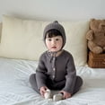 thumbnail image 6 of FYEGRE Wool Knitted Baby Bodysuit with Ribbed Waistband and Hooded Crawling Outfit for Boys and Girls 0-24 Months Grey 12-24 Months, 6 of 9