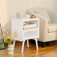 thumbnail image 5 of LELELINKY 2pc Rattan Nightstand with Charging Station, Boho Bedside Table with Drawer and Open Shelf, Solid Wood Legs, White, 5 of 7