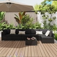 thumbnail image 7 of KIGOTY 7 Piece Outdoor Patio Furniture, Wicker Rattan Outdoor Conversation Set Sectional Sofas for Backyard, Garden, Black-Black, 7 of 7