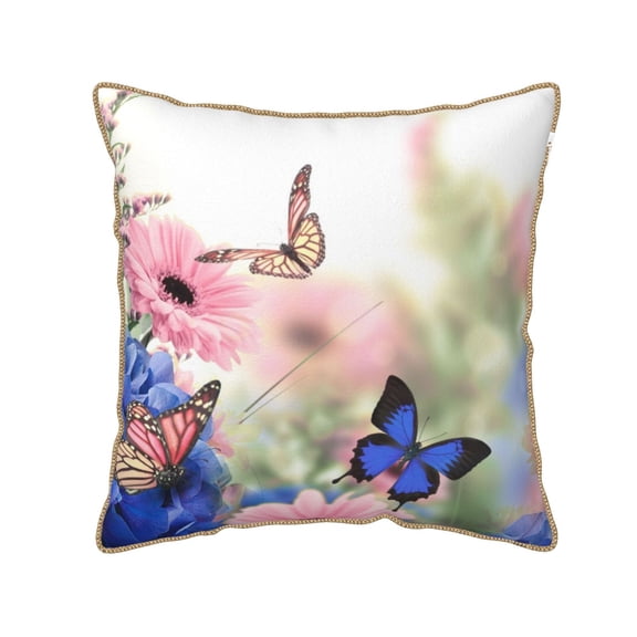 Xecao Butterfly And Flowers Print Soft Velvet Decorative Throw Pillow Covers, Square Cushion Cases for Bed, Sofa, Living Room, Car, and Indoor Outdoor Use-16"x16"