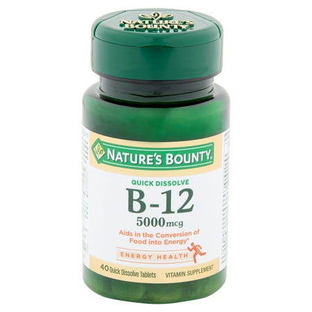 - Nature's Bounty Quick Dissolve B-12 Tablets, 5000 mcg, 40 Ct