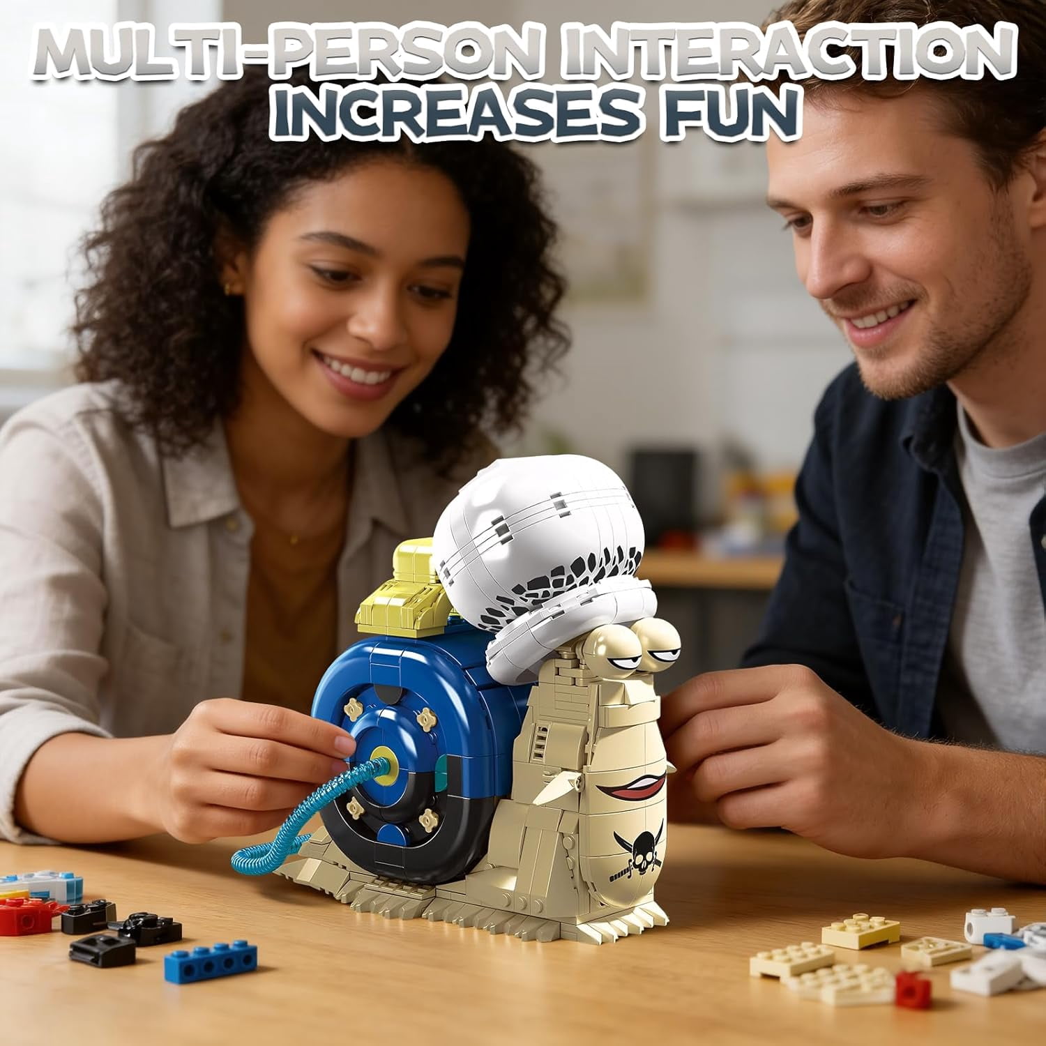 Anime Snail Phone Bug Building Kit 701 PCS Pirate Transponder Snail Model with Spotted Hat & Blue Shell Creative Cartoon Animal Figure Construction Toy