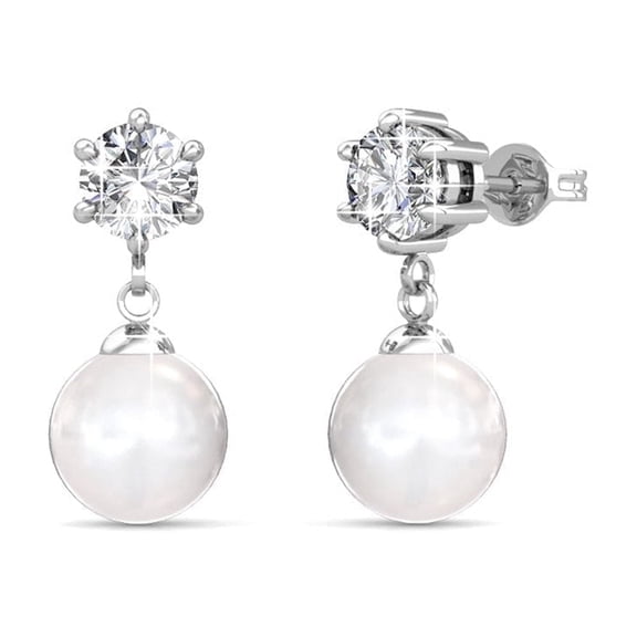 Cate & Chloe Kyra 18k White Gold Plated Shell Pearl Drop Earrings with Swarovski Crystals for Women