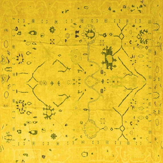 Ahgly Company Machine Washable Indoor Square Oriental Yellow Traditional Area Rugs, 7' Square